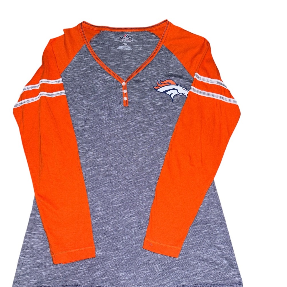 Broncos Majestic Gray and Orange Long Sleeve Tee size large